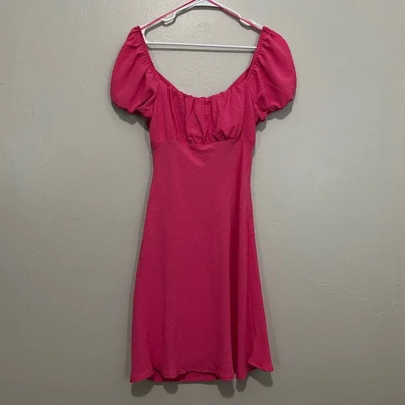 Blu Pepper Clip Dot Puff Sleeve Tie Back Minidress in Fuchsia at Nordstrom Rack, Size Large